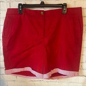 COPY - Red Talbots Shorts with Striped Hem. Relaxed chino shorts. 7 inch inseam…